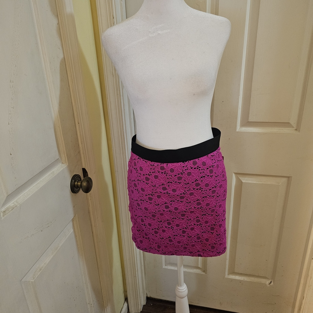 Candie's Vibrant Pink Lace Pencil Skirt